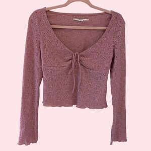 Urban Outfitters Kimchi Blue Mauve Lace Long Sleeve Tie Front Top Medium